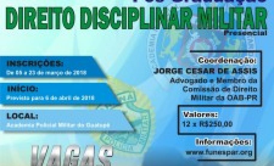 APMG abre as inscrições para o primeiro curso de Pós-Graduação em Direito Disciplinar Militar APMG abre as inscrições para o primeiro curso de Pós-Graduação em Direito Disciplinar Militar