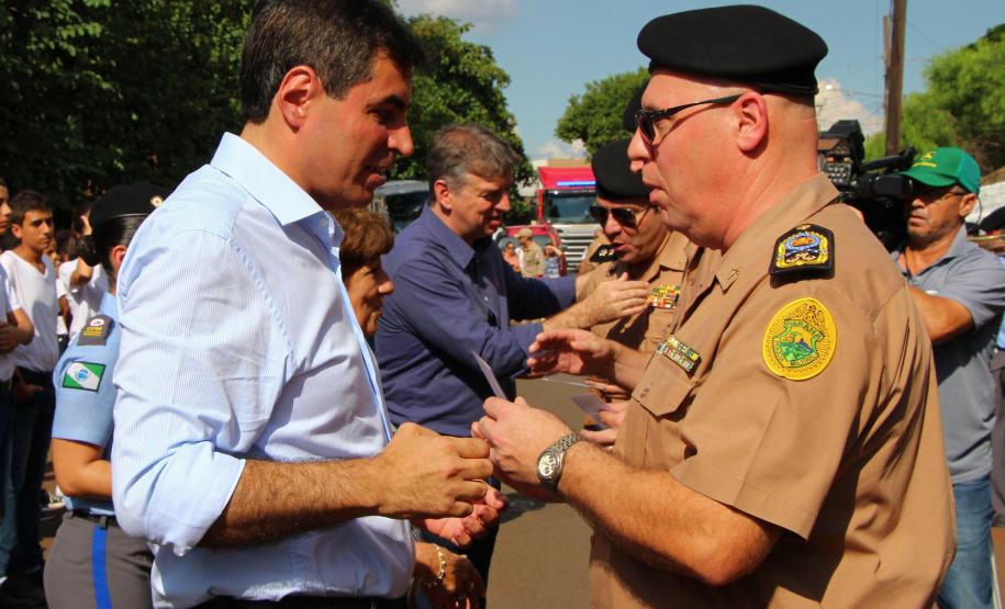 O Comandante Geral da Polícia Militar Coronel QOPM Mauricio Tortato e o Prefeito de Londrina Marcelo Belinati