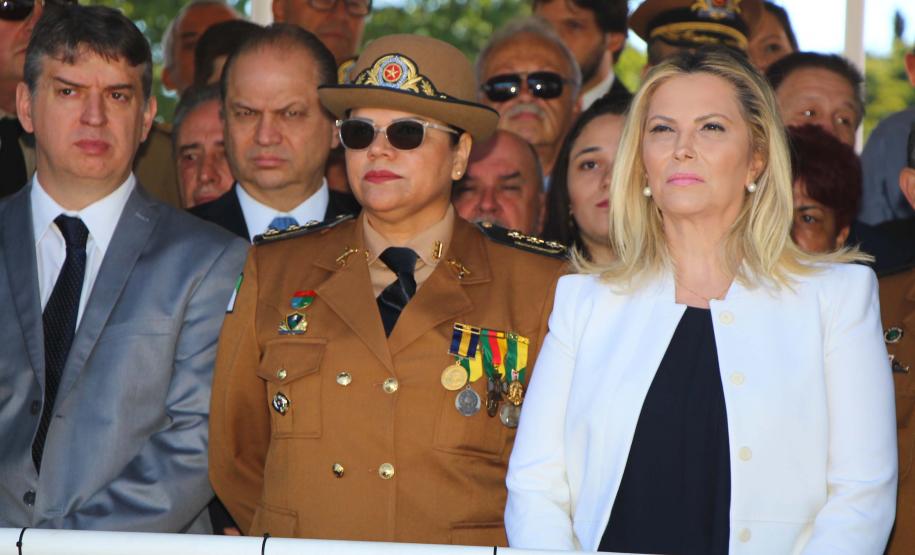 Curitiba, 11 de abril de 2018. Passagem de Comando da PMPRCoronel Audilene Rosa de Paula Dias Rocha assume o Comando Da PMPRSeretário de Segurança Julio Cezar dos Reis, Coronel Audilene Rosa de Paula Dias Rocha e Maria Aparecida Borghetti