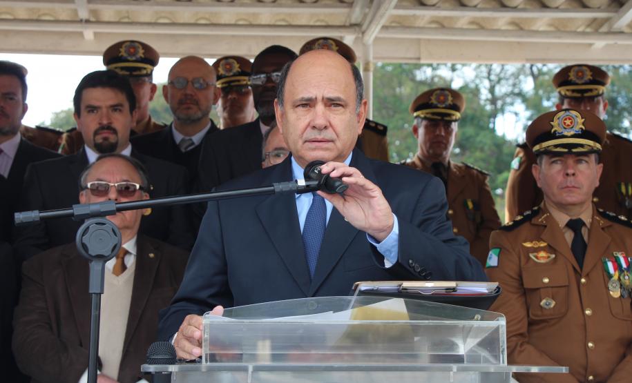 São Jose dos Pinhais, 20 de Maio de 2019. Dia do Patrono da PMPR. Discurso Secretario de Segurança General carbonell para tropa.