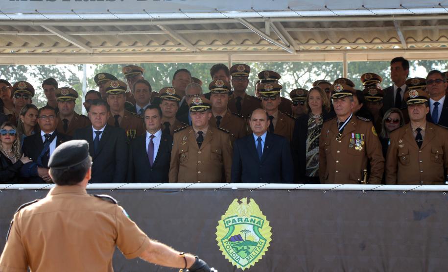 São Jose dos Pinhais, 20 de Maio de 2019. Solenidade alusiva ao Patrono da PMPR. O Comandante da Tropa, Ten.-Cel QOPM Carlos Alberto Rodrigues Assunção, apresenta a tropa ao Secretário de Segurança Pública.