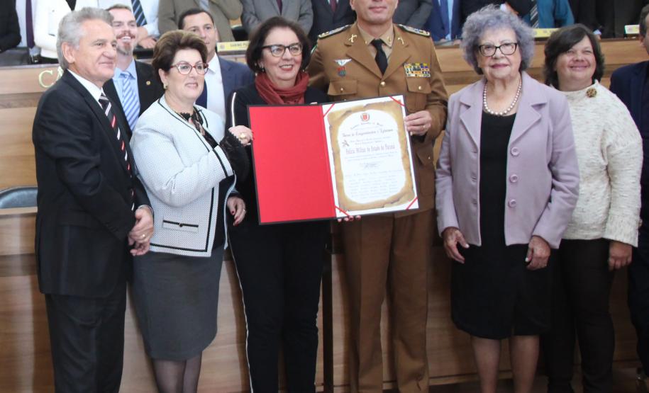 Curitiba, 19 de junho de 2019. Alto Comando da PMPR recebe homenagem na Camera municipal de Curitiba. Foto: Cel Pericles e demais autoridades.
