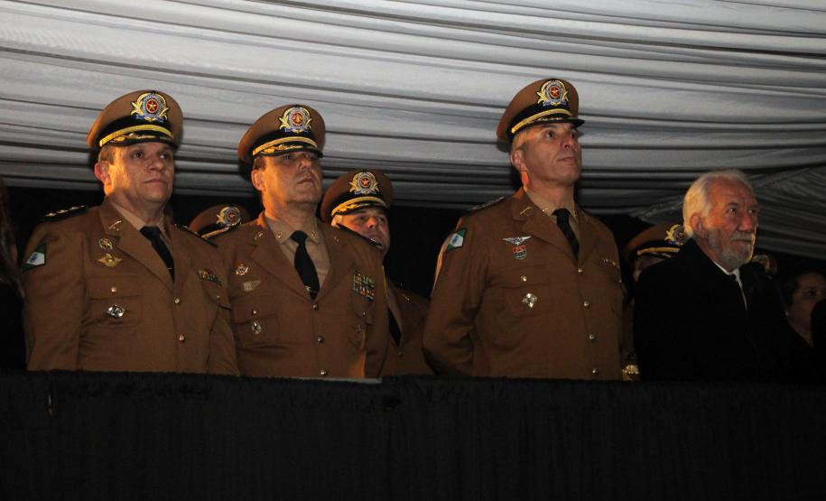 São José dos Pinhais, 05 de julho de 2019. Aspirantado turma 2019. Foto: Cel. Ronaldo de Abreu, Comandante da APMG, Cel. Samuel Prestes, Comadante do Corpo de Bombeiros, Cel. Péricles de Matos, Comandante-Geral da PMPR, e Darci Piana, Vice-governador do Paraná.