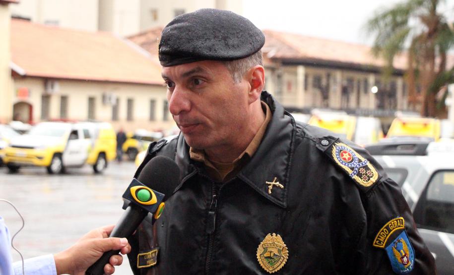 Curitiba, 02 de agosto de 2019.  Polícia Militar deflagra Operação 100 com mais de 500 policiais e 165 viaturas em Curitiba. Foto: Cel. QOPM Péricles de Matos, Comandante-Geral da PMPR, fala a imprensa durante o lançamento da Operação.
