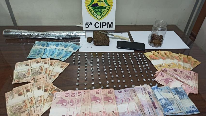 No Noroeste do estado, PM encaminha adolescente e apreende 281 gramas de droga e dinheiro